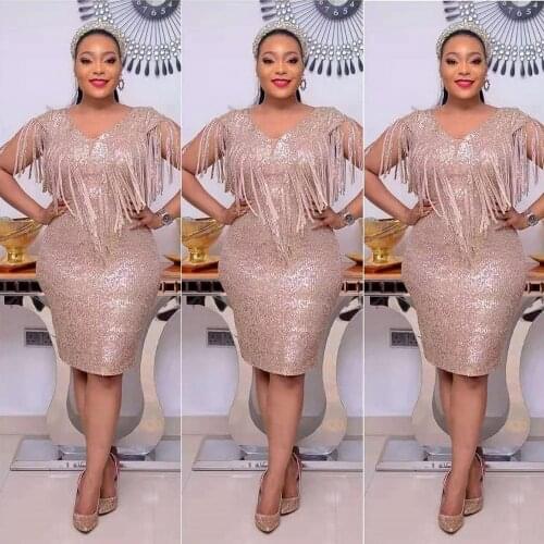 Tassel Sequins African Dresses For Women Dashiki Robe Africaine Femme Slim Evening Party Dress Africa Clothes Vetement Femme