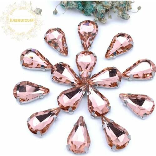 Free shipping! Water red Water drop shape Glass Crystal sew on rhinestones with claw Diy Clothing accessories