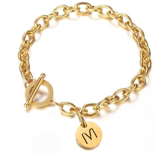 Initial Charm Bracelets Gold Silver Color Stainless Steel 26 Letters Alphabet Bracelet for Women Girls New Fashion Jewelry A323