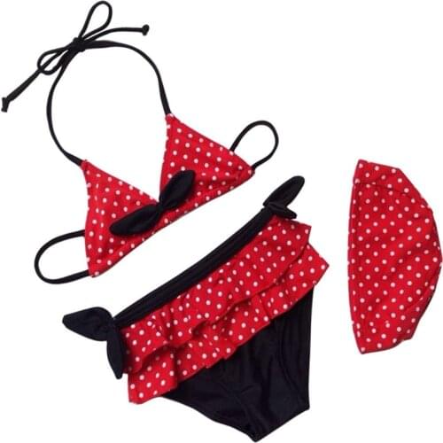 Children swimwear With Cap Girls Bikini Cute Classics Minne Mouse Bathing Swimming Suit Kids Baby 3pcs beach wear YZ19052