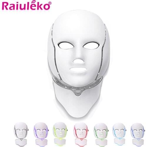 7 Colors Photon Electric LED Facial Mask with Neck Skin Rejuvenation Anti Acne Wrinkle Beauty Treatment Salon Home Use Massage