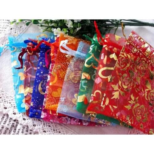 Hot Sale ! Wholesale Free Shipping 1000pcs 9x12cm Random Mixed Drawable Organza Wedding Gift Bags&Pouches