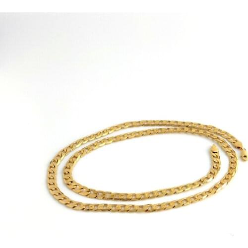 Hip-Hop 14 K Solid Yellow Gold GF curb Cuban Link Chain Necklace Italian Stamp AU750 Mens Women 7mm 750MM long