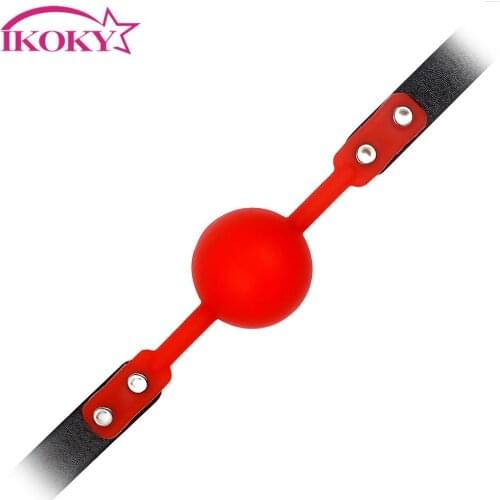 IKOKY Mouth Gag Silicone Ball BDSM Bondage Flirting Mouth Stuffed PU Leather Band Oral Fixation Sex Toys for Couples Adult Games