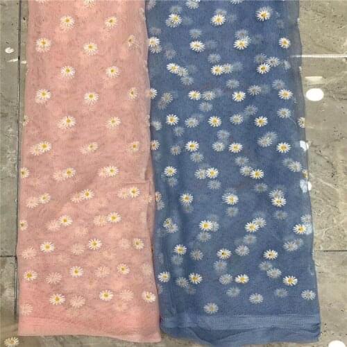 Mesh Bottom Small Chrysanthemum Embroidered Sequins Womens and Childrens Clothing Skirt Wedding Dress Embroidery Fabrics