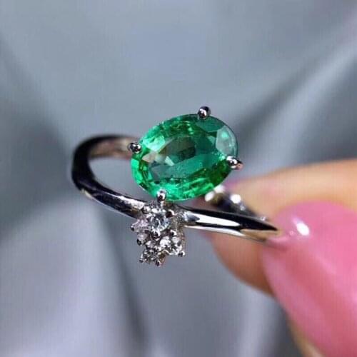 Emerald ring Free shipping Flower rings Natural real emerald 925 sterling silver 4*6mm 0 gemstone