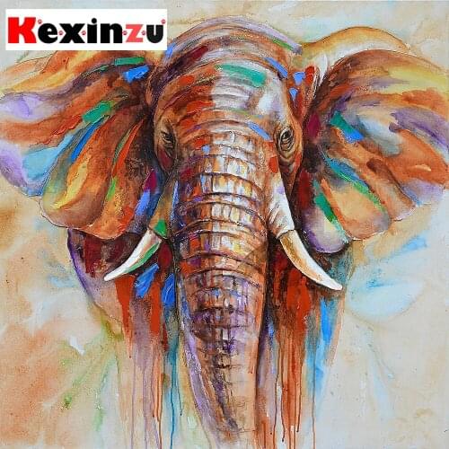 Kexinzu Full Square Round Stone Diamond Painting Cartoon Cute Animal Elephant Mosaic 5d Diy Cross Stitch Resin Embroidery Gift