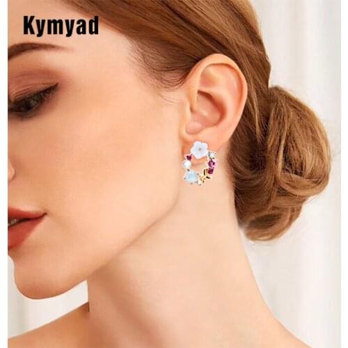 VWKTUUN Korean Stud Earrings For Women Bijoux Gold Color Cute Flower Earrings Simulated Pearl Butterfly Earings Fashion Jewelry