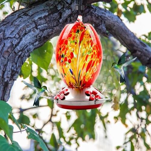 Bird Feeder Hummingbird Feeder Bird Perch For Outdoors Patio Hand Blown Glass Hummingbird Feeder