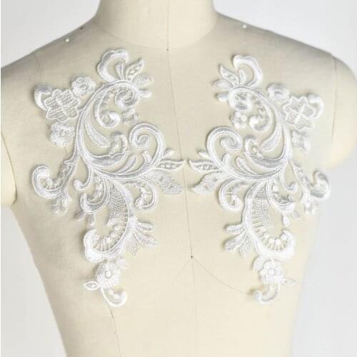 1 Pair White Flowers Embroidery Laces Fabric Corsage Applique Clothing Patch Weddig Dress Guipure Garment Sewing Decor