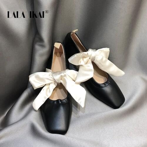 LALA IKAI Womens Mary Jane Shoes Bow-knot Square Toe Casual Thick Heel Single Shoes 2020 Female Fashion Summer Autumn C10357-4