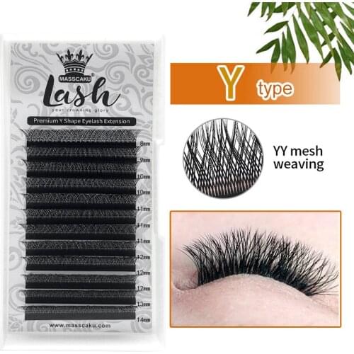 MASSCAKU Sell 8-15mm Y-Shaped Synthetic Lash Extensions New Fashion For Solon Customize Private Laber With Custom Package