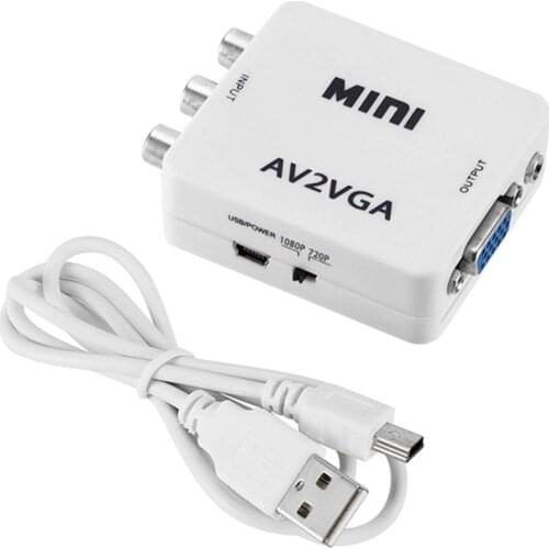 Mini HD AV2VGA Video Converter Convertor Box AV RCA CVBS to VGA Video HDTV Adapter with USB Line For PC to TV HD Computer to TV