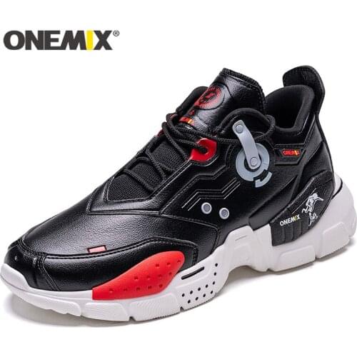 ONEMIX New Men Running Shoes Leather Vamp Sneakers Men Lace Up Women Paltform Shoes Walking Sneakers Chunky Dad Shoes