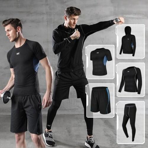 2021 Mens Tracksuit Sportswear Set 5 PCS Gym Fitness Compression Sport Suit Jogging Tight Sports Wear Clothes Oversized Male