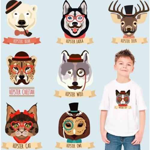 Animals deer dog bear Stickers on fabric Heat Transfer printing Heat Transfer PVC Patch for Clothing DIY T-shirt