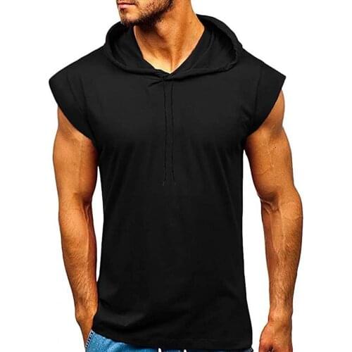 New Fashion Hooded Solid Color Fitness Vest Men Sleeveless Slim Bodybuilding Vest Pullover Top Bodybuilding Singlet Workout Vest