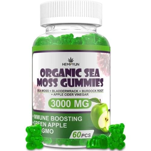 Organic Sea Moss Gummies - Jamaican Sea Moss, Bladderwrack, Burdock Root 60 Gummies