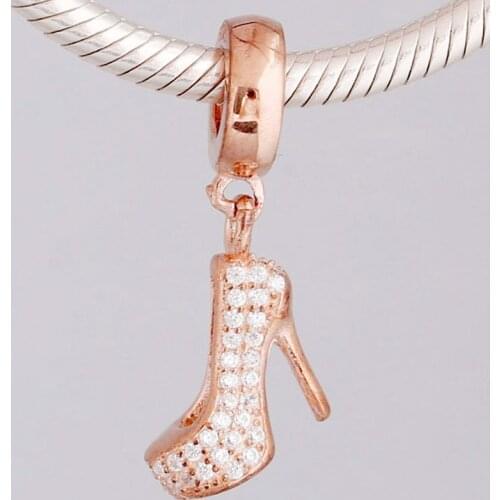 Original Rose Gold Sparkling Stiletto With Crystal Pendant Beads Fit 925 Sterling Silver Bead Charm Bracelet Diy Jewelry