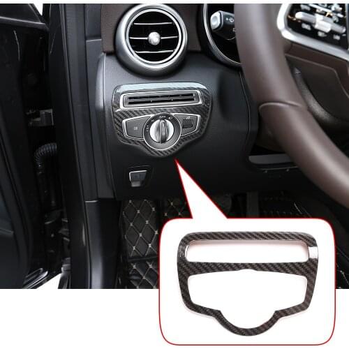 Real Carbon Fiber,Car Headlight Switch Frame Trim,For Mercedes Benz C/G/V Class GLC W205 X253 W463 W447,Car Interior Accessories