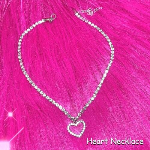 Egirl Aesthetic Shiny Crystal Heart Necklace for Women Y2K Jewelry Punk Harajuku Necklace 2000s Fashion Vintage Friends Gifts