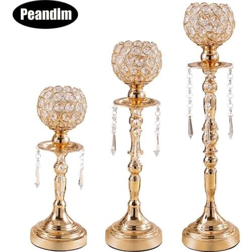 PEANDIM Romantic Wedding Candelabra K9 Crystal Candle Lantern Table Centerpieces Candlesticks Event Party Home Candle Holders