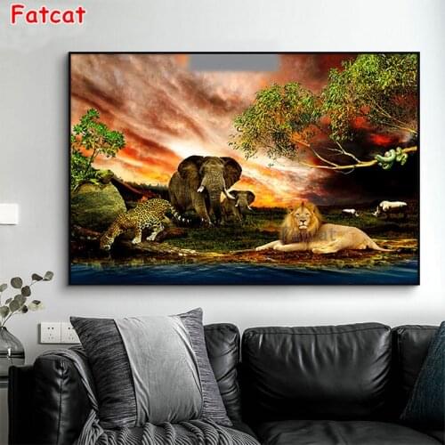 Full Square Diamond Painting African animal art, lion, elephant, leopard Mosaic Needlework Diamond Embroidery Sale Decor PP107
