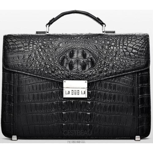 Tailand Import 100% Genuine/Real Crocodile Skin Men Briefcase Laptop Bag, Top Luxury Men Business bag Black, Free Shipping