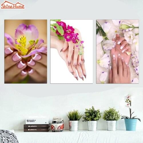 ShineHome-Modern 3pcs Floral Canvas Prints Wall Painting Nail Feet Manicure Beauty Art Wall Picture Panel Canvas Prints Shop Art