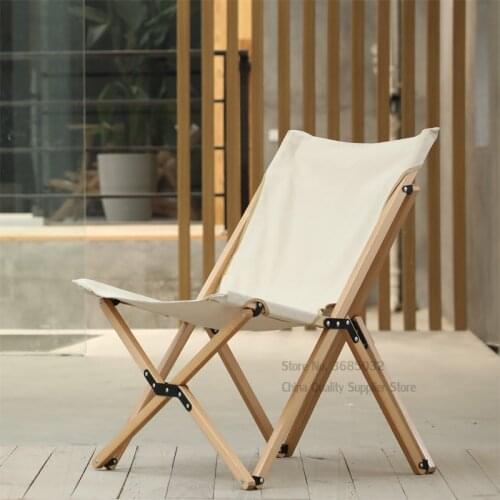 Solid Wood Folding Chair Butterfly Chair Lazy Recliner Balcony Lounge Chair Single Small Sofa Portable Outdoor Beach Chair