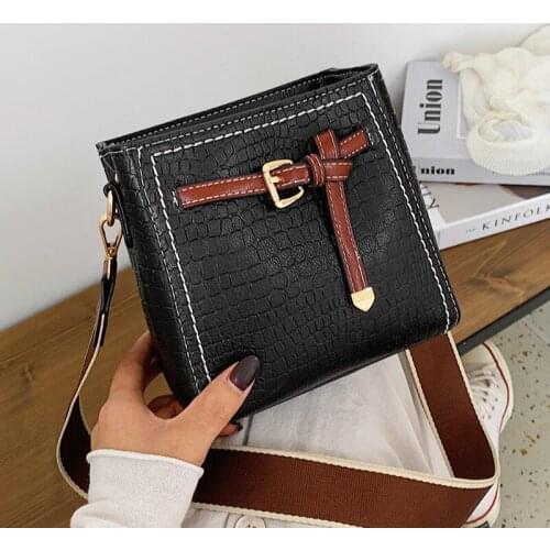 Brand Crocodile Pattern Crossbody Bags for Women Quality Pu Leather Messenger Handbag Mini Wide Strap Female Shoulder Bucket Bag