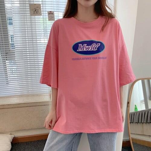 Loose Ins Retro Letter Lazy T-shirt Womens T-shirts Tops Japanese Kawaii Ulzzang Female Korean Harajuku Clothes For Women