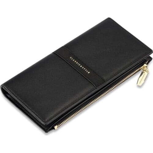 Women Thin Matte Color Wallet Made Of Leather High Capacity Long Card Holder With Zipper Coin Pocket Lady Purse Clutch Bag