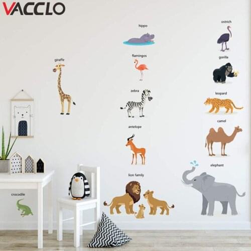 Vacclo Cartoon English Animal Teaching Wall Stickers for Baby Room Children Recognizing Pictures and Words Learning Wall Decals