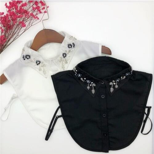 Linbaiway Korean Style Handmade Beads Fake Collar for Sweater Blouse False Collar Women Turn Down Detachable Collars Accessories