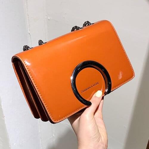 Women Small Shoulder Bag Fashion Brand Square Metal Chain Crossbody Bags Luxury Designer Handbag Glossy Leather Organ Phone Bag