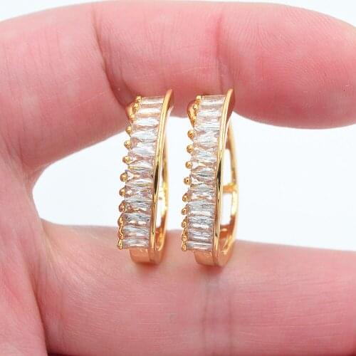 Gold Color Women Fashion White Clear CZ Huggie Hoop Earrings Jewelry