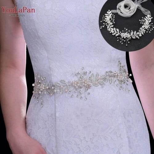 YouLaPan SH323 Womens Flowers Bridal Sash Alloy leaves Wedding Belts Handmade Crystal Sash Silver Diamond Bridesmaid Dress Belt