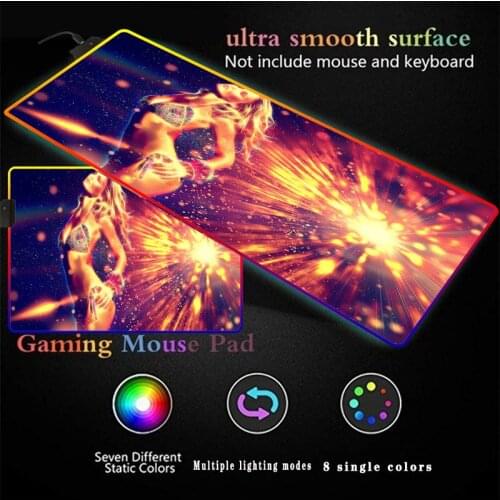 Golden beauty sexy Anime Pad Mice Glowing Colorful Mouse-pad RGB Waterproof Rubber Base Anti-slip Table Pad Gamer Gaming