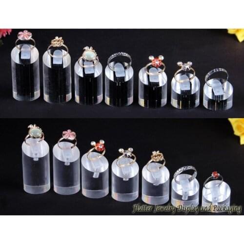 Wholesale10sets Black and Clear Round Acrylic Ring Display Stand Ring Holders Jewelry Display Organizer Props Showcase 7pcs/set