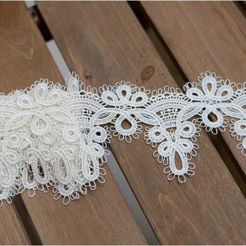 2 Meters/lot 6cm Width Lovely Designed Exquisite Ivory Embroidered African Lace Water Soluble Lace Trim Ribbon DIY
