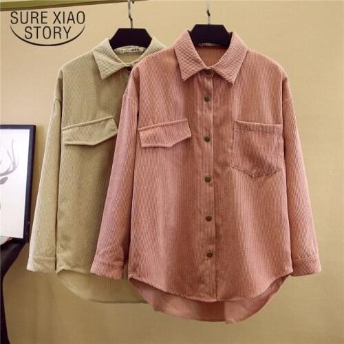 2020 Women Solid Corduroy Long Sleeve Vintage Blouse Women Casual Loose Tops Button Cardigan Women Shirts Feminina Blusa 10890