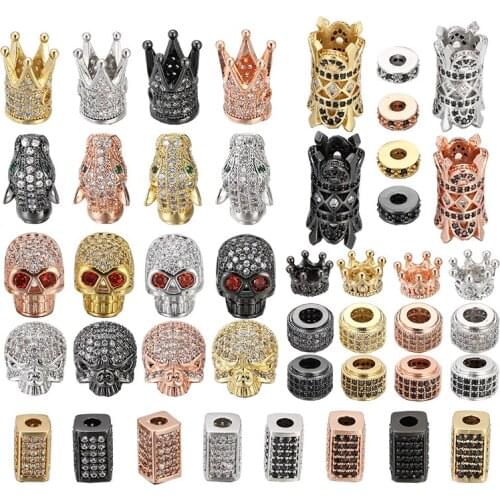 3pcs 13*11mm Cubic Zircon Charms Skull Beads Accessories wholesale, DIY Bracelet Necklace Making Jewelry, Day of the Dead