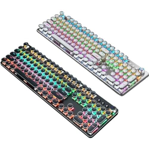 820A Retro Steam Punk Typewriter Round Keycaps Wired Keyboard Color Light P9YA
