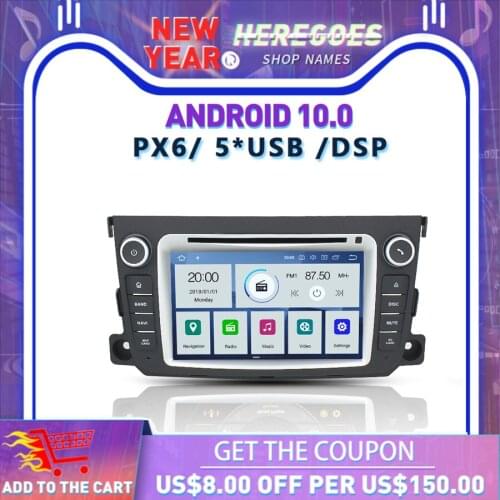 PX6 IPS DSP Android 10 4GB + 64GB Car DVD Player GPS Google Map RDS Radio Bluetooth For Benz SMART 2012 2013 2014 2015