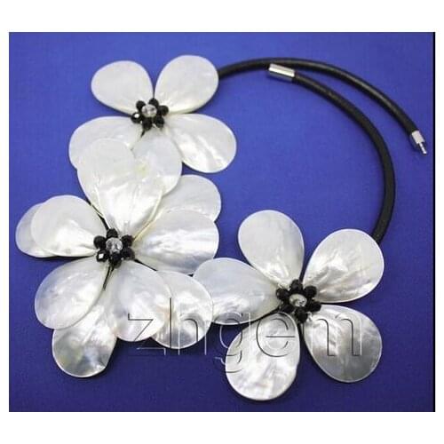 Free shipping hot white MOP sea shell flower pendant pearl necklace 18" long mothe of pearl AAA style Fine Noble real Natural