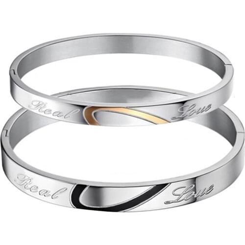 Romantic Love Heart Bracelet for Women Men Titanium Steel Puzzle Couple Bracelets Bangles Wedding Engagement Jewelry Gift