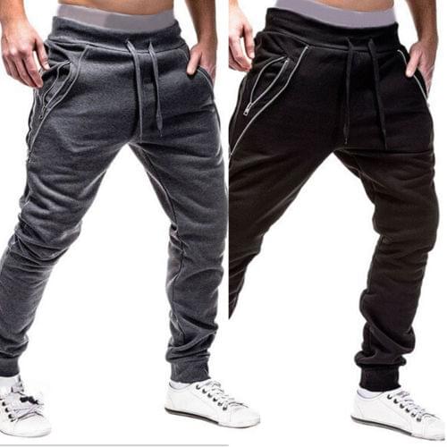 New Arrival Men Pure Cotton Feet Closure Fashion Long Zipper Sweatpants Slim Fitness Ripped Running Jogger Sweatpants
