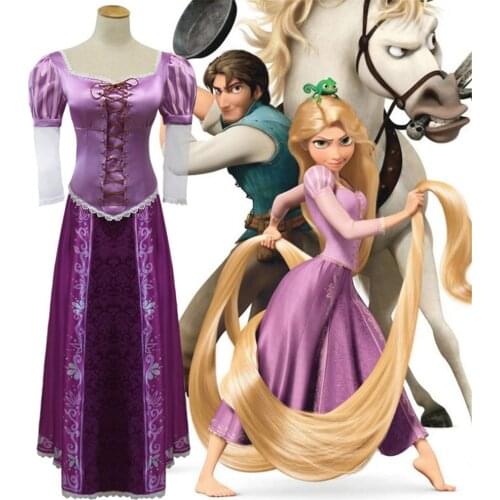 The Princess Long Hairl Fancy Dress Adult Costumes for Halloween/Carnival Party Tangled Cosplay Costumes for Girl