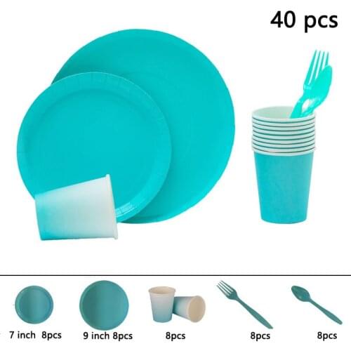 Environmentally Friendly Disposable Tableware Plates Cups Fork Spoons Sky Blue Parties Decorations Party Supplies Suits